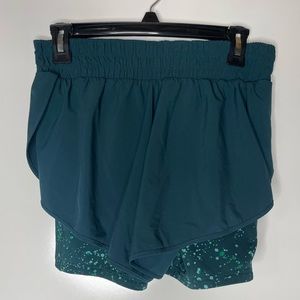 Athleta Women’s HIIT IT 2-in-1  Turquoise Blue Green Speckled S Athletic Shorts